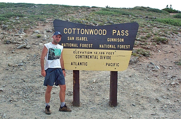 Me standing on the Continental Divide at 12,126'. The Continental Divide is the high ridge in North America where most waters on the west side drain toward the Pacific Ocean and most waters to the east side drain toward the Atlantic Ocean. It runs from Canada, through the US and down into Mexico and Central America.