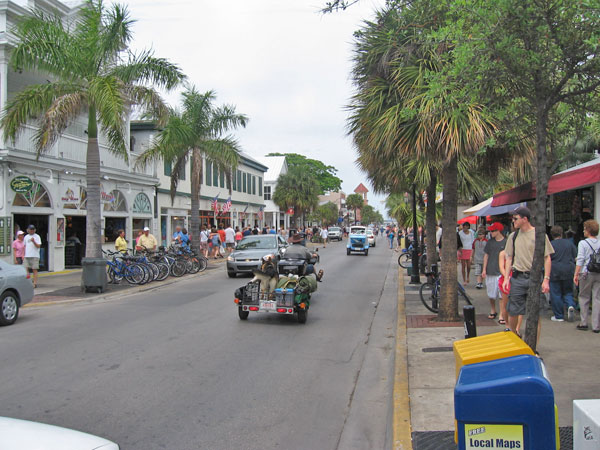 Duval is the main drag in Key West. On one end of it is the Atlantic Ocean and on the other end is Gulf of Mexico.